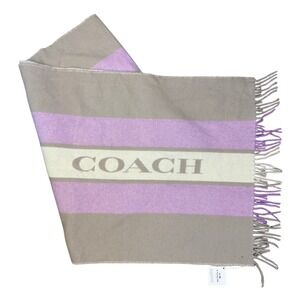 Coach Quiet Luxury Wool Scarf Wrap Fringe Grey Violet Capsule Wardrobe Italy NWT